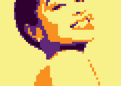 pixelated portrait of lady using a certain color pallet